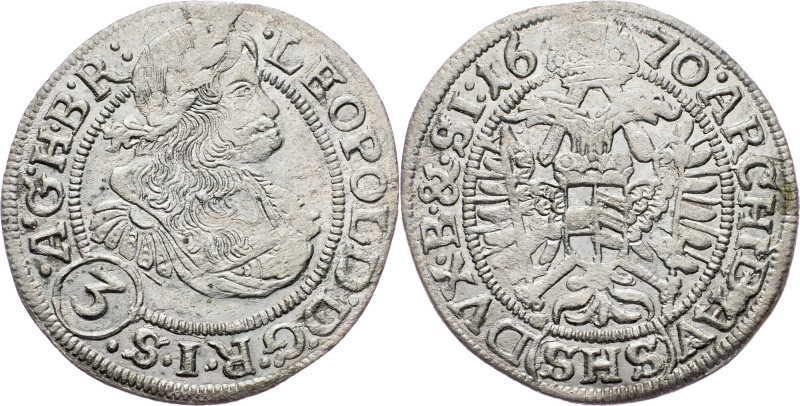 Leopold I., 3 Kreuzer 1670, SHS, Breslau Leopold I., 3 Kreuzer 1670, SHS, Bresla...