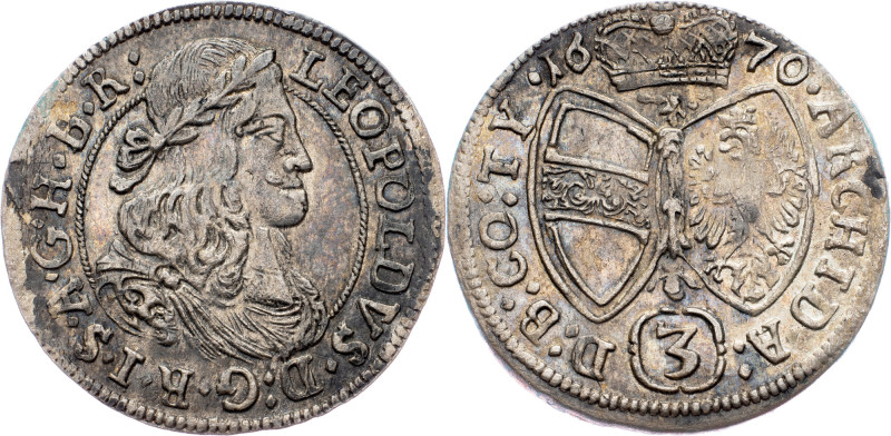 Leopold I., 3 Kreuzer 1670, Hall Leopold I., 3 Kreuzer 1670, Hall; aEF

Grade:...