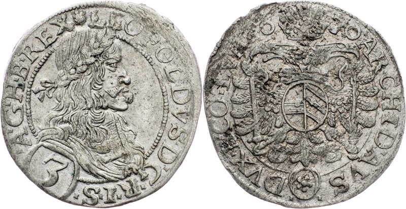 Leopold I., 3 Kreuzer 1670, Vienna Leopold I., 3 Kreuzer 1670, Vienna; EF+/aEF
...