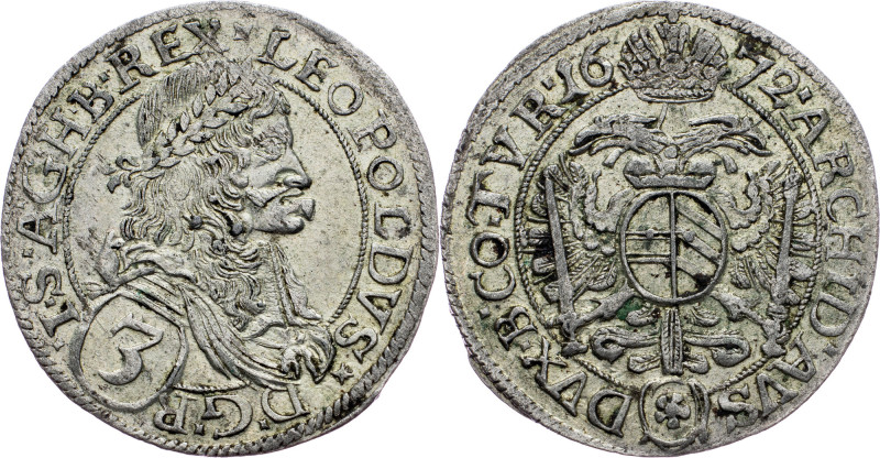 Leopold I., 3 Kreuzer 1672, Vienna Leopold I., 3 Kreuzer 1672, Vienna; EF+

Gr...