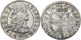 Leopold I., 3 Kreuzer 1674, Hall Leopold I., 3 Kreuzer 1674, Hall, Her. 1418; EF

Grade: EF
