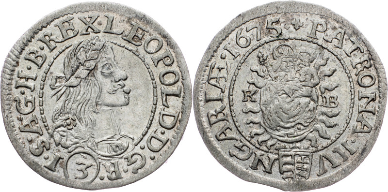 Leopold I., 3 Kreuzer 1675, KB, Kremnitz Leopold I., 3 Kreuzer 1675, KB, Kremnit...