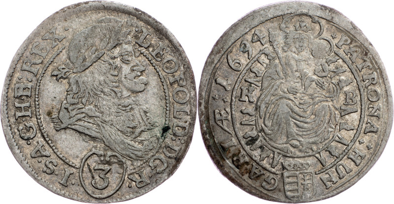 Leopold I., 3 Kreuzer 1694, KB, Kremnitz Leopold I., 3 Kreuzer 1694, KB, Kremnit...