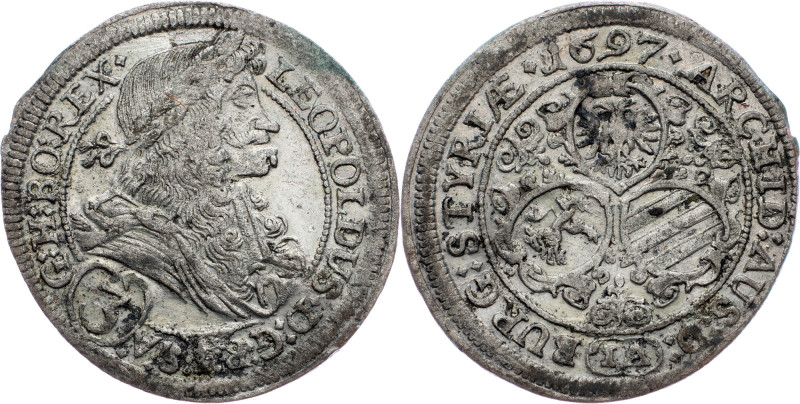 Leopold I., 3 Kreuzer 1697, Graz Leopold I., 3 Kreuzer 1697, Graz|slightly wavy;...