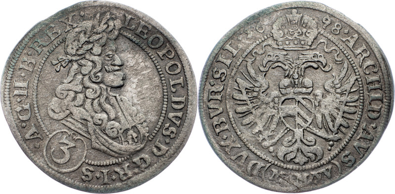 Leopold I., 3 Kreuzer 1698, MMW, Breslau Leopold I., 3 Kreuzer 1698, MMW, Bresla...