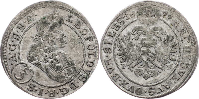 Leopold I., 3 Kreuzer 1699, FN, Oppeln Leopold I., 3 Kreuzer 1699, FN, Oppeln; V...