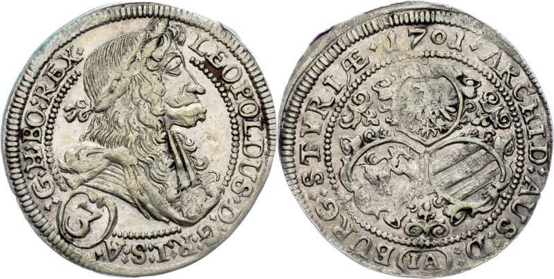 Leopold I., 3 Kreuzer 1701, Graz Leopold I., 3 Kreuzer 1701, Graz; aEF

Grade:...