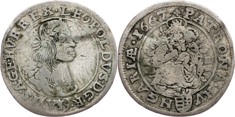 Leopold I., 6 Kreuzer 1667, KB, Kremnitz Leopold I., 6 Kreuzer 1667, KB, Kremnit...