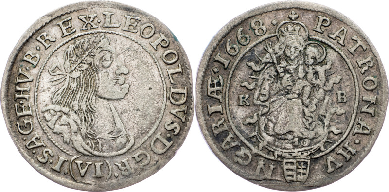 Leopold I., 6 Kreuzer 1668, KB, Kremnitz Leopold I., 6 Kreuzer 1668, KB, Kremnit...