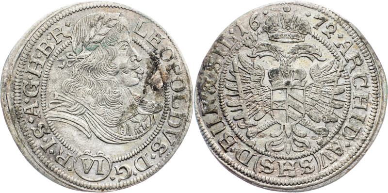 Leopold I., 6 Kreuzer 1672, SHS, Breslau Leopold I., 6 Kreuzer 1672, SHS, Bresla...