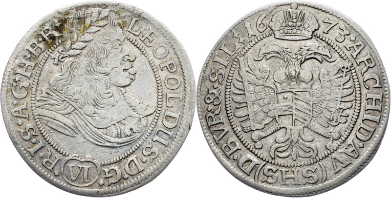 Leopold I., 6 Kreuzer 1673, SHS, Breslau Leopold I., 6 Kreuzer 1673, SHS, Bresla...