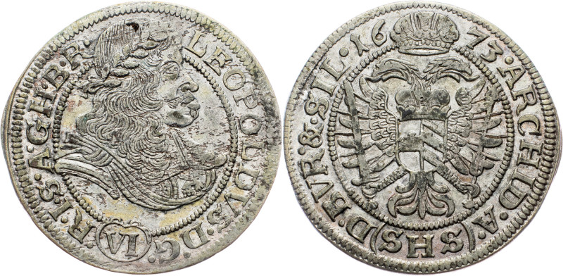 Leopold I., 6 Kreuzer 1673, SHS, Breslau Leopold I., 6 Kreuzer 1673, SHS, Bresla...