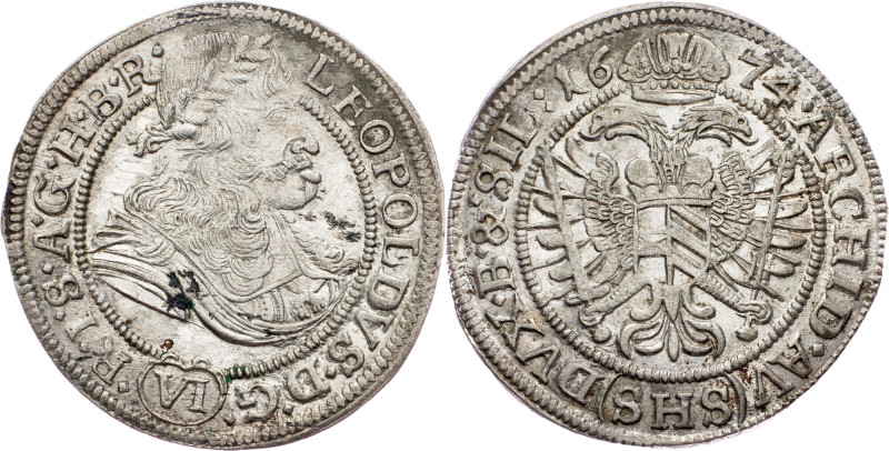 Leopold I., 6 Kreuzer 1674, SHS, Breslau Leopold I., 6 Kreuzer 1674, SHS, Bresla...