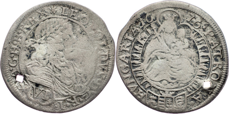 Leopold I., 6 Kreuzer 1676, Pressburg Leopold I., 6 Kreuzer 1676, Pressburg|hole...