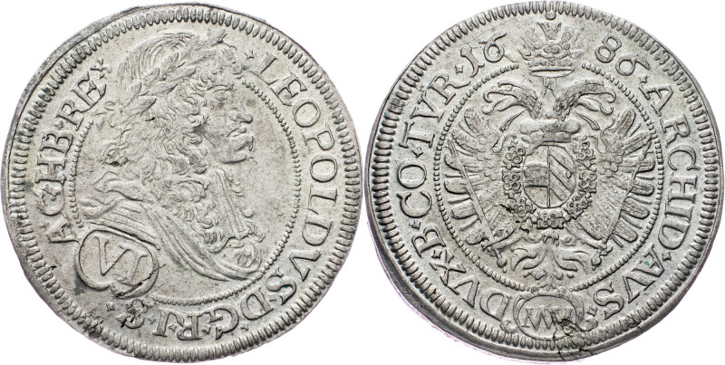 Leopold I., 6 Kreuzer 1686, Vienna Leopold I., 6 Kreuzer 1686, Vienna; EF+

Gr...