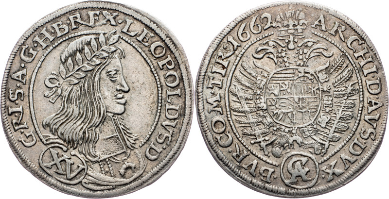 Leopold I., 15 Kreuzer 1662, Vienna Leopold I., 15 Kreuzer 1662, Vienna, Hol. WI...