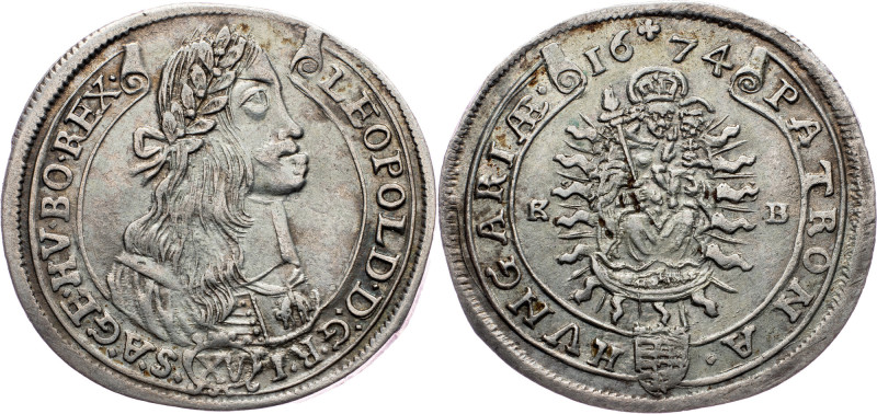 Leopold I., 15 Kreuzer 1674, KB, Kremnitz Leopold I., 15 Kreuzer 1674, KB, Kremn...