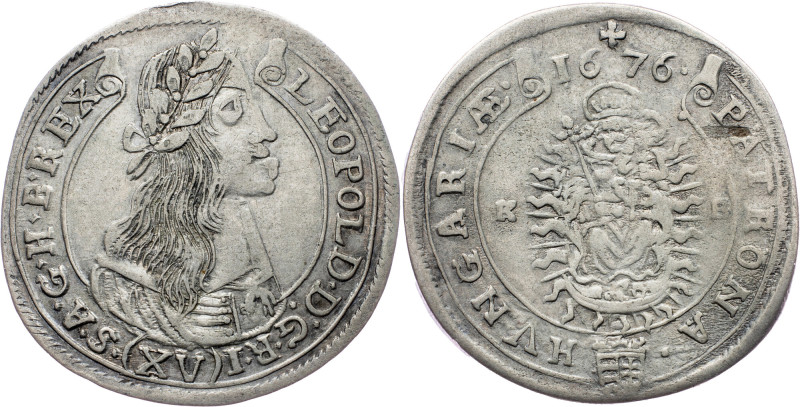 Leopold I., 15 Kreuzer 1676, KB, Kremnitz Leopold I., 15 Kreuzer 1676, KB, Kremn...