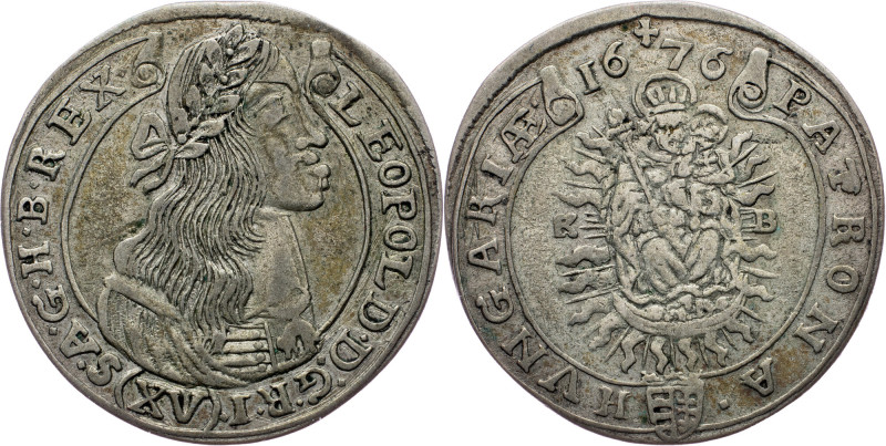 Leopold I., 15 Kreuzer 1676, KB, Kremnitz Leopold I., 15 Kreuzer 1676, KB, Kremn...
