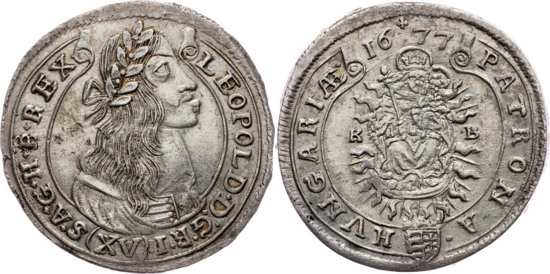 Leopold I., 15 Kreuzer 1677, KB, Kremnitz Leopold I., 15 Kreuzer 1677, KB, Kremn...