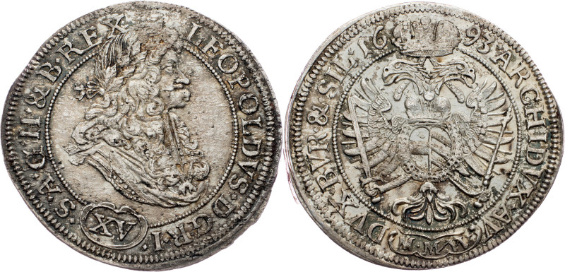 Leopold I., 15 Kreuzer 1693, MMW, Breslau Leopold I., 15 Kreuzer 1693, MMW, Bres...