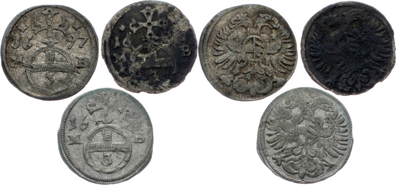 Leopold I., Lot of 3pcs Leopold I., Lot of 3pcs