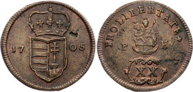 Franz I. Rakoczi, XX Poltura 1705, PH Franz I. Rakoczi, XX Poltura 1705, PH, Her. 17|Flan defect, toned; VF

Grade: VF
