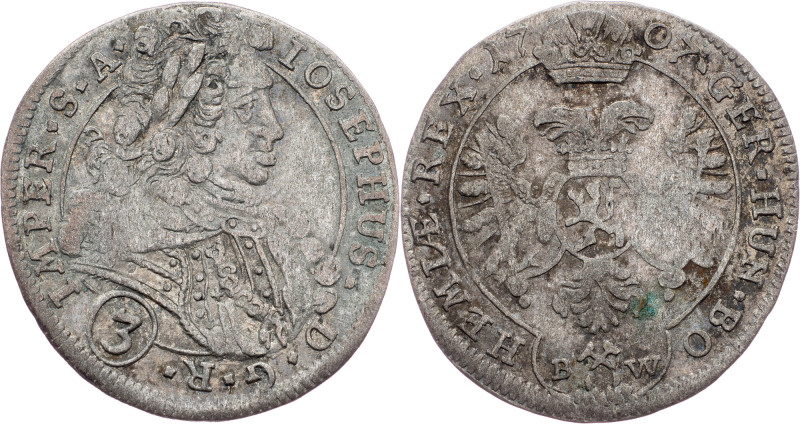 Joseph I., 3 Kreuzer 1707, BW, Kuttenberg Joseph I., 3 Kreuzer 1707, BW, Kuttenb...