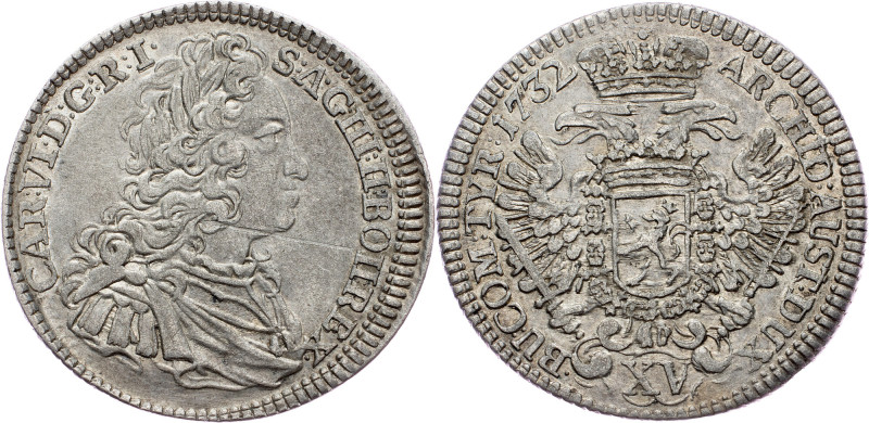 Charles VI., 15 Kreuzer 1732, Prague Charles VI., 15 Kreuzer 1732, Prague, Her. ...