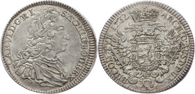 Charles VI., 15 Kreuzer 1732, Prague Charles VI., 15 Kreuzer 1732, Prague, Her. 639|toned; VF

Grade: VF