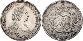 Maria Theresia, 1/4 Thaler 1742, Hall Maria Theresia, 1/4 Thaler 1742, Hall, Eyp.: 17; Her.: 744|toned, remains of mint luster, min. cleaned; aUNC/EF+...