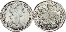 Maria Theresia, 15 Kreuzer 1744, KB, Kremnitz Maria Theresia, 15 Kreuzer 1744, KB, Kremnitz, Her.: 1110|min. cleaned, remains of mint luster, mount re...