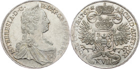 Maria Theresia, 17 Kreuzer 1763, Vienna Maria Theresia, 17 Kreuzer 1763, Vienna, Her. 1026, Eyp. 106|nice quality, toned, min. adjust, remains of mint...