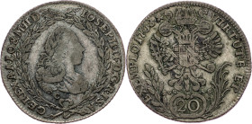 Joseph II., 20 Kreuzer 1768, Prague Joseph II., 20 Kreuzer 1768, Prague, Mkč. 2008|toned; aVF

Grade: aVF