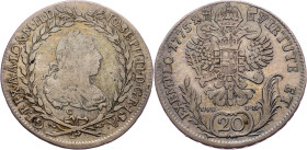 Joseph II., 20 Kreuzer 1775, Prague Joseph II., 20 Kreuzer 1775, Prague, Mkč. 2008|toned; VF

Grade: VF