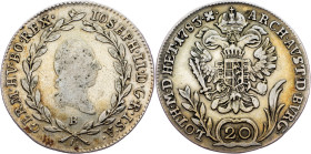 Joseph II., 20 Kreuzer 1783, B, Kremnitz Joseph II., 20 Kreuzer 1783, B, Kremnitz, Her. 228|gold toning; VF

Grade: VF