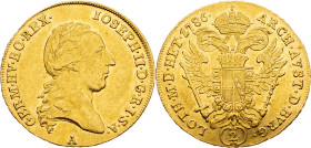 Joseph II., 2 Dukat 1786, A, Vienna Joseph II., 2 Dukat 1786, A, Vienna, 6,96 g, Her. 5|remains of mint luster; EF

Grade: EF