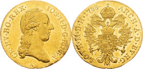 Joseph II., 1 Dukat 1788, A, Vienna Joseph II., 1 Dukat 1788, A, Vienna, Her. 30|remains of mint luster; EF+

Grade: EF+