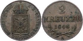 Revolution period, 2 Kreuzer 1848, A, Vienna Revolution period, 2 Kreuzer 1848, A, Vienna|toned; VF

Grade: VF