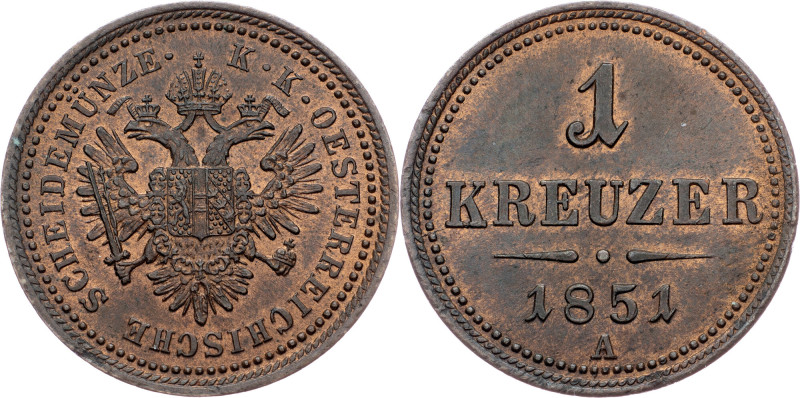 Franz Joseph I., 1 Kreuzer 1851, Vienna Franz Joseph I., 1 Kreuzer 1851, Vienna,...