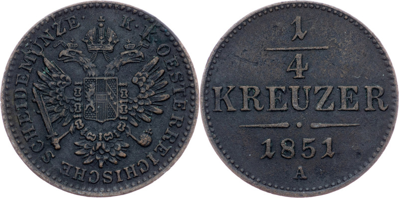 Franz Joseph I., 1/4 Kreuzer 1851, A, Vienna Franz Joseph I., 1/4 Kreuzer 1851, ...