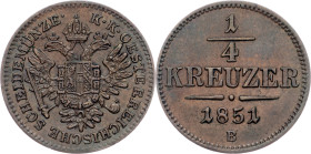 Franz Joseph I., 1/4 Kreuzer 1851, B, Kremnitz Franz Joseph I., 1/4 Kreuzer 1851, B, Kremnitz, Fruh. 1676|toned; EF

Grade: EF
