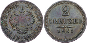 Franz Joseph I., 2 Kreuzer 1851, B, Kremnitz Franz Joseph I., 2 Kreuzer 1851, B, Kremnitz, Fruh. 1635|toned; VF

Grade: VF
