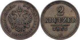 Franz Joseph I., 2 Kreuzer 1851, B, Kremnitz Franz Joseph I., 2 Kreuzer 1851, B, Kremnitz, Fruh. 1635|toned; VF

Grade: VF