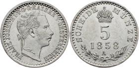 Franz Joseph I., 5 Kreuzer 1858, A, Vienna Franz Joseph I., 5 Kreuzer 1858, A, Vienna, Fruh. 1609; UNC

Grade: UNC
