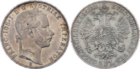 Franz Joseph I., 1 Gulden 1858, E, Karlsburg Franz Joseph I., 1 Gulden 1858, E, Karlsburg, Fruh. 1448|remains of mint luster, toned; EF

Grade: EF