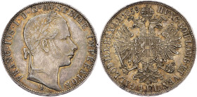 Franz Joseph I., 1 Gulden 1859, B, Kremnitz Franz Joseph I., 1 Gulden 1859, B, Kremnitz, Fruh. 1452|toned; VF+

Grade: VF+
