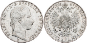Franz Joseph I., 1 Gulden 1859, B, Kremnitz Franz Joseph I., 1 Gulden 1859, B, Kremnitz, Fruh. 1452|cleaned; VF

Grade: VF