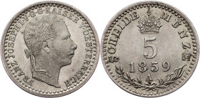 Franz Joseph I., 5 Kreuzer 1859, A, Vienna Franz Joseph I., 5 Kreuzer 1859, A, Vienna, Fruh. 1612; UNC

Grade: UNC