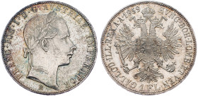 Franz Joseph I., 1 Gulden 1859, Kremnitz Franz Joseph I., 1 Gulden 1859, Kremnitz, Ag, KM# 2219|Beautiful toned, remains of mint luster; aUNC

Grade...